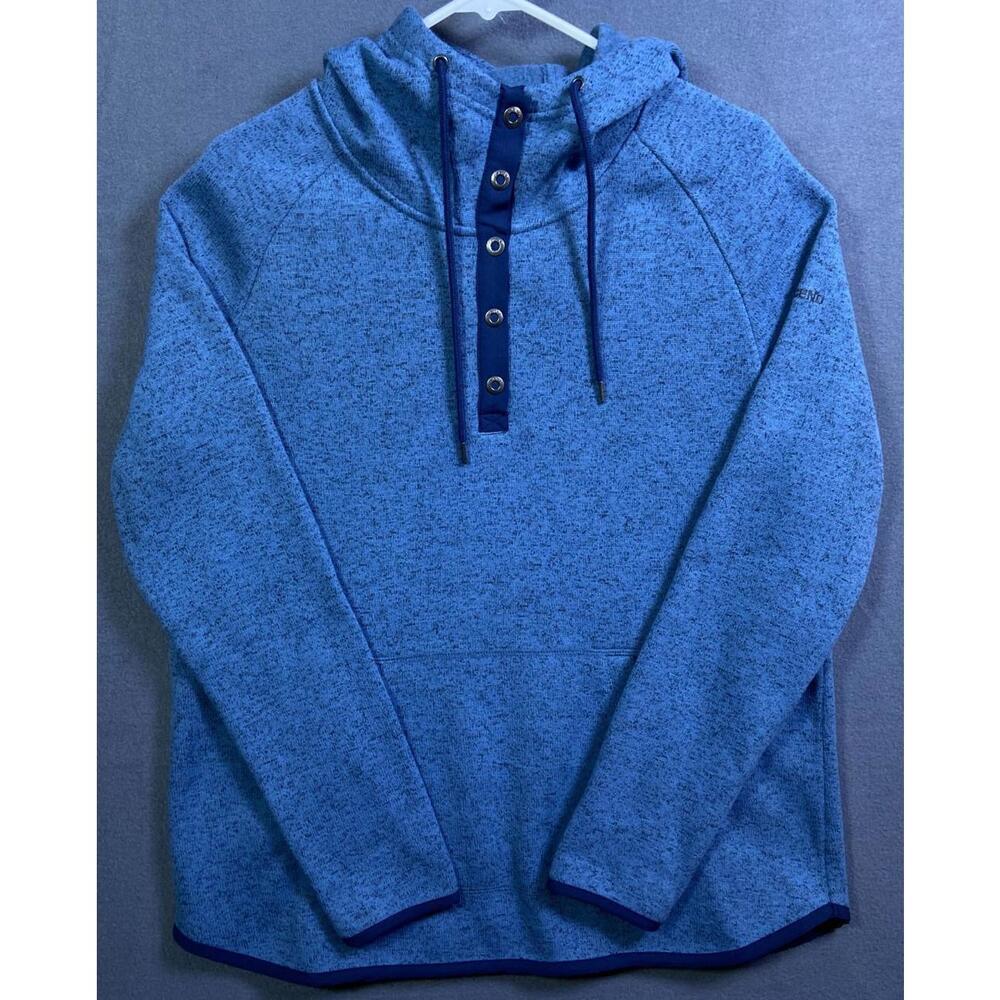 Women’s Ascend Teal Blue Knitted Long Sleeve Hoodie Sweatshirt Pockets Large EUC